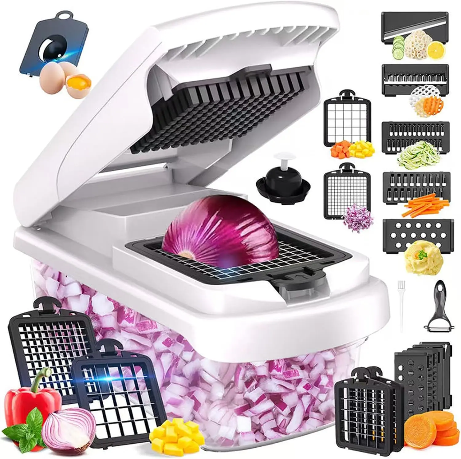 Vegetable Chopper with Container 14 in 1 Onion Dicer & Manual Veggie Slicer Mandoline Slicer Potato Cutter Food Chopper for Kitchen Use