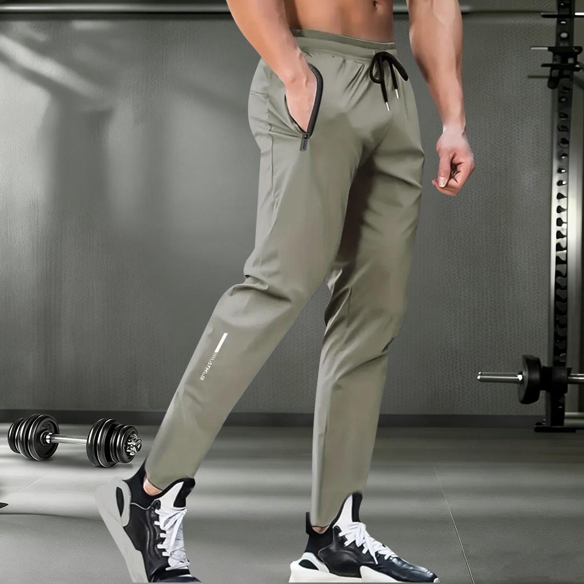 Men's Ice Silk Fiber Jogger Pants - Breathable, Stretchy with Zippered Pockets, Suitable for Running, Workouts & Outdoor Activities, Running Gear | Casual Athletic Wear, Pack of 4