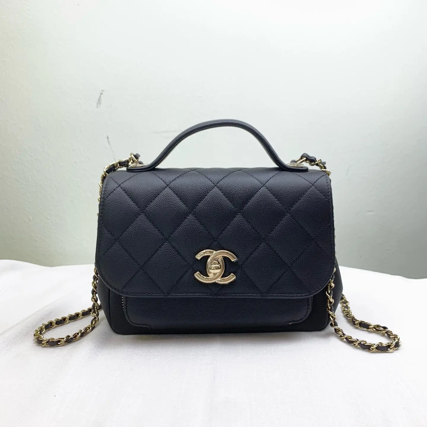 Pre-owned Dior Caviar Quilted Business Affinity Clutch With Chain Black SP