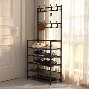 Multifunctional Shoe Rack Organizer with Hooks Stable Structure Easy Assembly for Clothes Hats Bags and Footwear Organization Room Organization Products