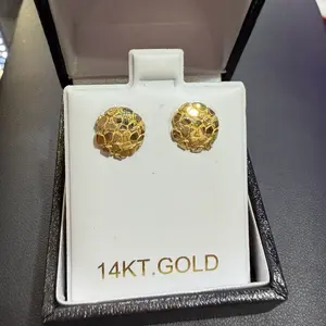 Round Nugget Style Stud Earrings 14kt Gold 10mm