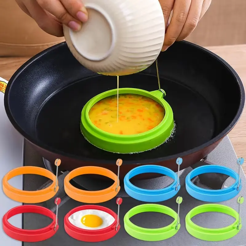 8-Pack Silicone Cooking Rings Kitchen Utensils - 4-Inch Non-Stick Round Molds with Handles for Eggs, Pancakes, Sandwich Making summerwins, Poached Eggs, Egg Rings For Frying Eggs