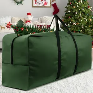 [Holiday Spirit] Oversized 9-12 Feet Christmas Tree Buggy Bag, Holiday Green-Durable 420d Cloth, Oval with Zipper Closure and Reinforced Handle, Suitable for Holiday Decoration, Christmas Gift Bag, Tree Storage