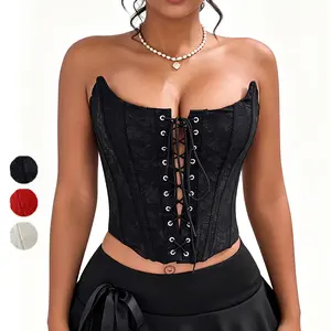 ApperlothA Women's Vintage Corset Tops, Chic & Trendy Sexy Strapless Lace-Up Corset Top with Textured Patterns, Perfect for Party & Club Wear - Valentine Outfits #Summervibes