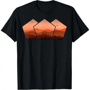 Forest Nature Pentagonal Minimalism T-Shirt for Men and Women - Summer Casual Style - Short Sleeve Top - Fashionable Trendy Streetwear