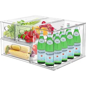 4 Pack Refrigerator Organizer Bins with Pull-Out Drawer Stackable Clear Fridge Drawer Organizer Fruit Vegetable Storage Containers for Kitchen Pantry Organization (1 Large+1 Tall+2 Small) Felizhouse