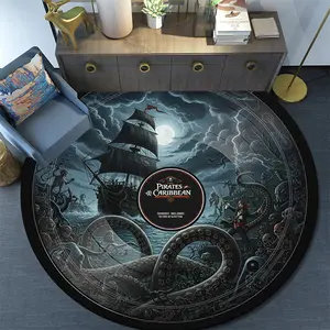 Pirates of the Caribbean: Ghost Ship Round Pattern Large Area Floor Mat/rug for Home Decor and Halloween, Christmas, and Birthday Gifts - 1 Piece. DT (28)