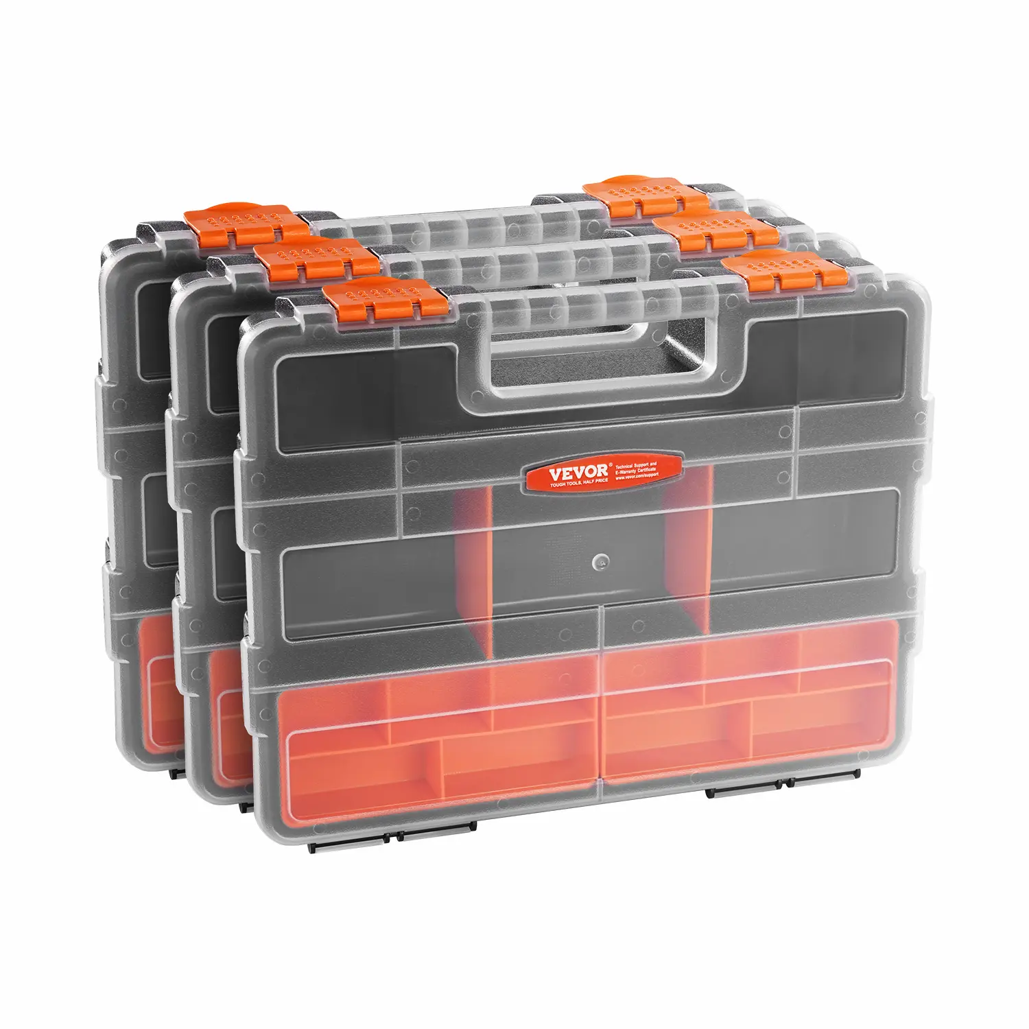 VEVOR Single sided!3-Pack Small Parts Organizer 21-Compartment Organizer Box with Removable Divider
