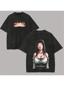 Naruto Hinata Printed Neutral Washed T-shirt Printed Summer Men's and Women's Fashion Trendy Casual Loose Large High Quality Top Comfortable and Breathable Round Neck Hoodie Short Sleeve Y2K Street Essential Fit Gift