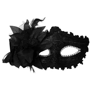 Women's Lace Masquerade Mask:  Venetian Laces Half Face Masks with Flower Feather for Halloween Carnival