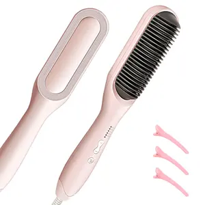 Women's 2-in-1 Thermal Brush Straightener, Hair Styling Tools with 5 Temperature Settings, Fast Heating, Dual Voltage, Anti-Scald, Auto Shut Off