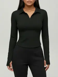 Women's Sportswear Casual Slim Fit Polo Neck Long Sleeve Top, Outdoor Leisure Running Sports Yoga Exercise Daily Commute Athletic Top, Athletic Activewear, Fitness Top, Gym Sweatwear
