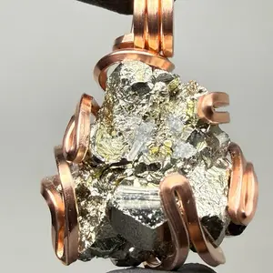 Pyrite Copper PENDANT Artisan Crafted Male Female Anniversary Auspicious Birthday Engagement Fabric Daily