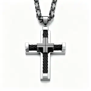 Men's Stainless Steel Byzantine Cross Necklace, 24-In Adjustable Length, Black Pendant, Daily Wear Costume Jewelry, Elegant Durable, Gold/Silver/Black Options, Dad Gift from Son p2, Byzantine Necklaces