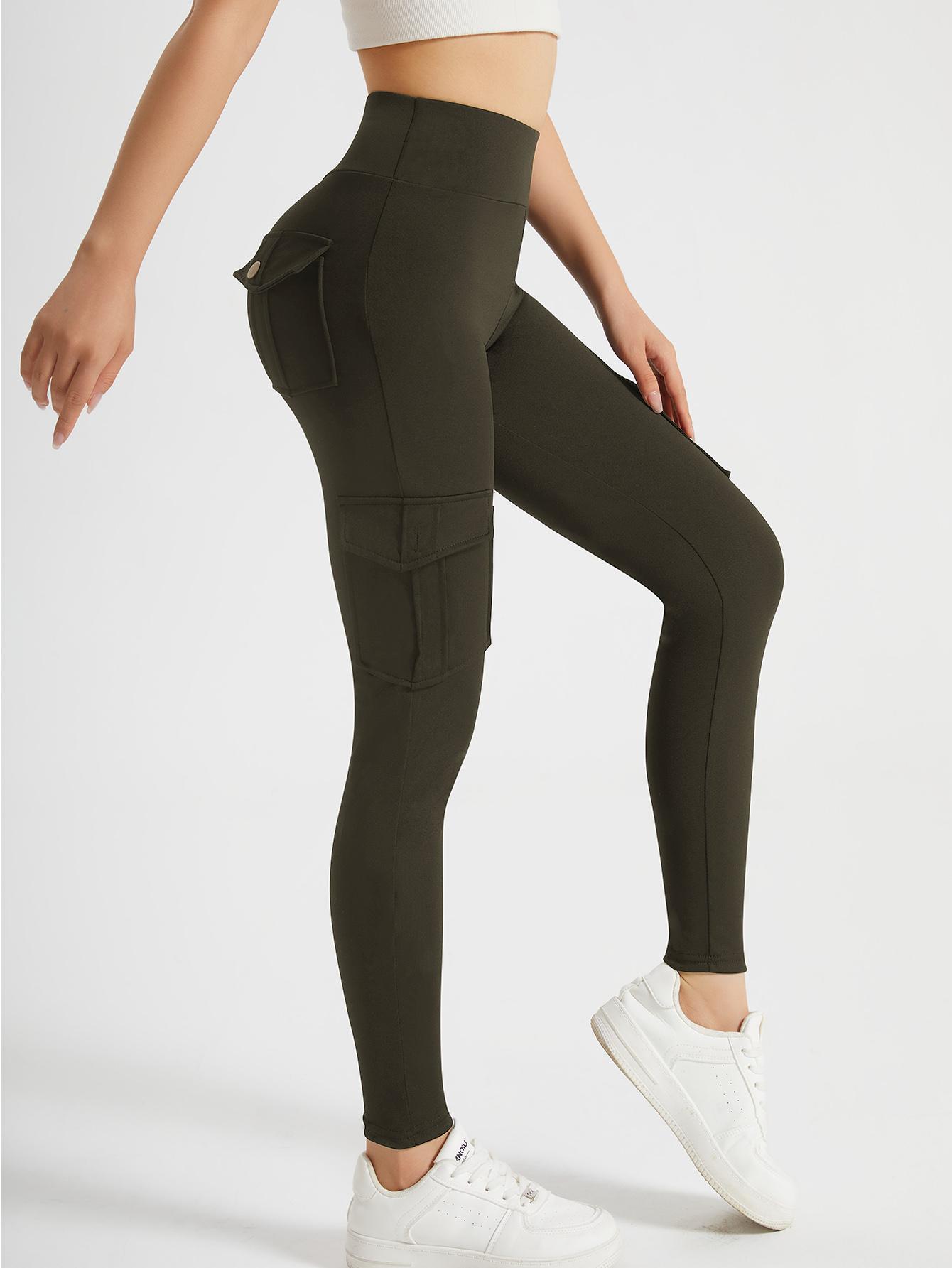 Women's High Waist Butt Lifting Yoga Leggings with Flap Pockets Tummy Control Workout Cargo Leggings for Fitness Gym Pilates Hiking - Bottom, Womenswear