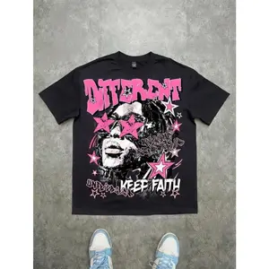 Pink Star Sunglasses Portrait Graphic Tee for Men Streetwear Oversized Fit Short Sleeve Crewneck Washed Black Cotton Hip Hop Rap Aesthetic Shirt