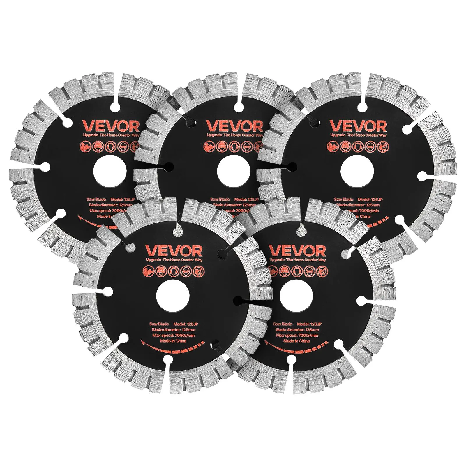 VEVOR 5-Pack 5-Inch Diamond Wall Chaser Saw Blades, 0.79-Inch Arbor, High-Hardness Diamond Segments, 65Mn Steel Core, Dry-Wet Cutting, Clean Edges, Interchangeable Blades for Concrete, Brick, Power Tools Set (Father's Day Gift), 5 In / 125 Mm