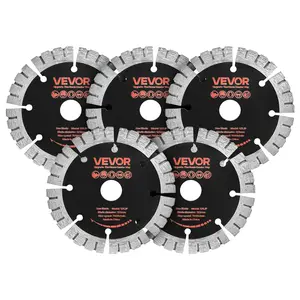 VEVOR Diamond Blades 5 inch, 5-Pack Wall Chaser Saw Blade Cutting Blade, 0.79 in Arbor, High-Hardness Diamond Segments, 65Mn Steel Core, Dry Wet Cutting, Clean Edges for Concrete Brick Stone Cement