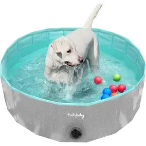 Foldable Hard Plastic Collapsible Dog Pool, Portable Pet Bath Swimming Pool for Dogs and Cats, Grey 32''
