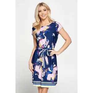 Crane Dress with Waist Tie