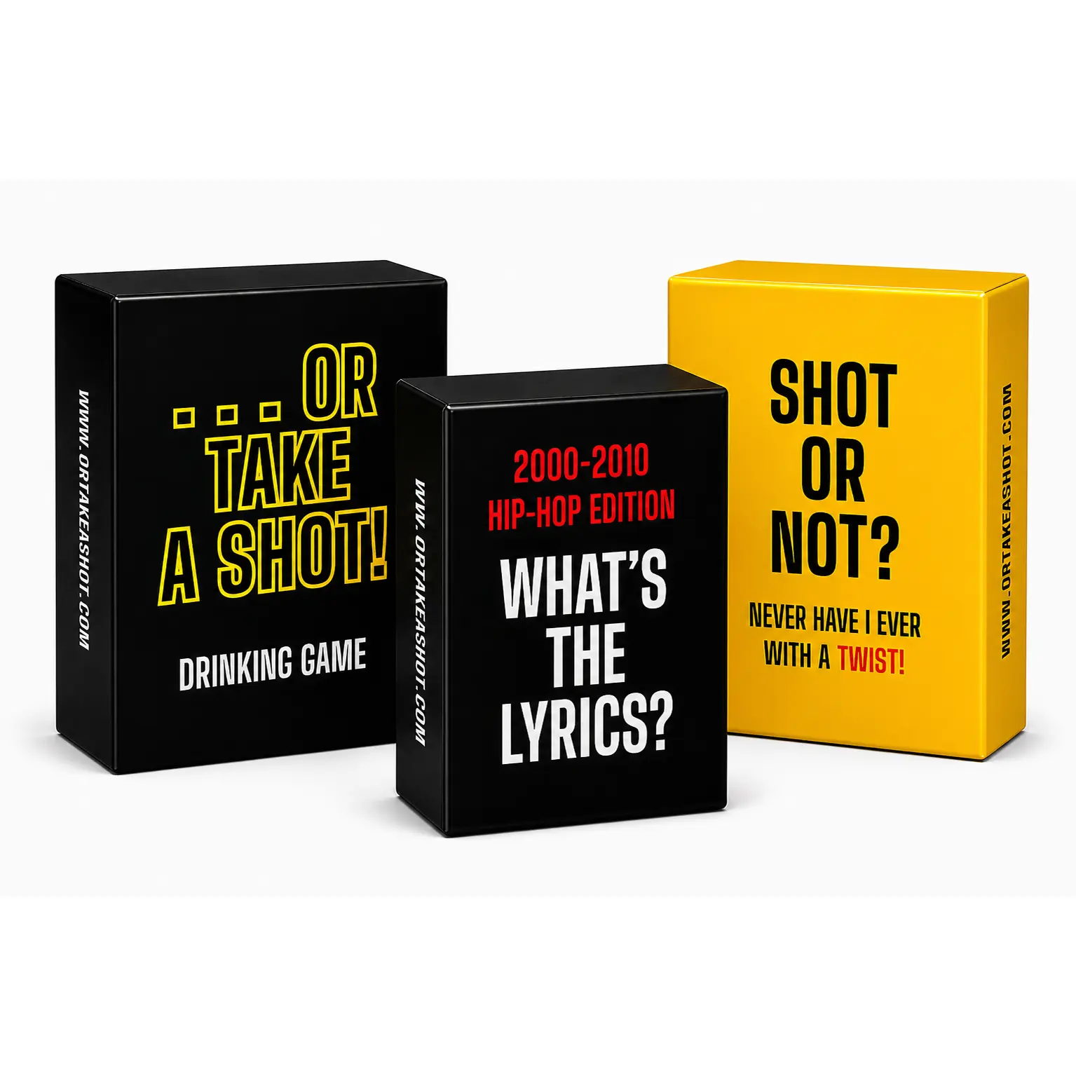 (3) Deck Game Bundle - Featuring Or Take A Shot, Shot Or Not, What's The Lyrics - Perfect for Parties & Game Nights - Playing Cards