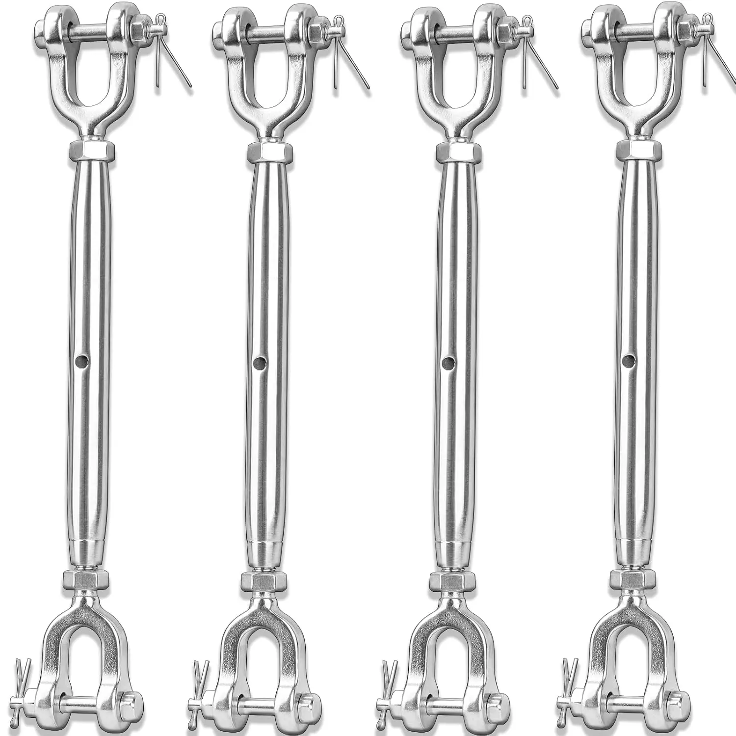 4PCS Turnbuckle, 1/4" (M6) 304 Stainless Steel Turnbuckle, 1600lbs Working Load Limit, Closed Body Jaw and Jaw Turnbuckles for Cables Wire Tensioning, Shade Sail, Clothesline, String Lights