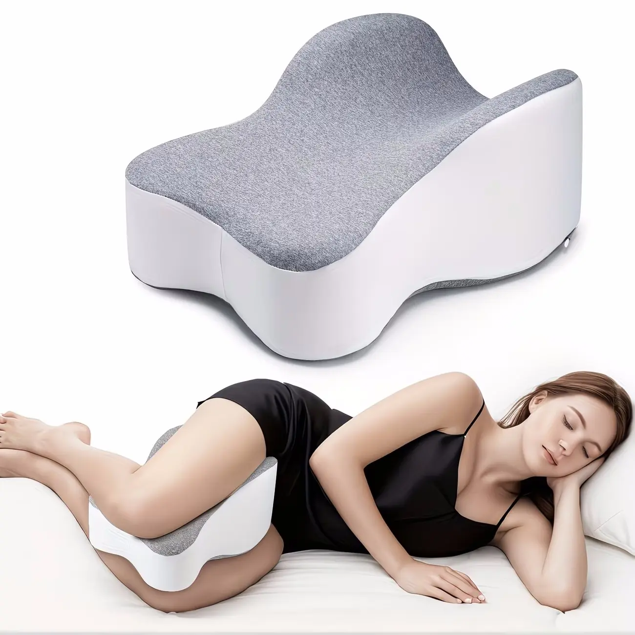 shipmentMemory Foam Knee Pillow With Cushion for Side Sleepers – Supportive Memory Foam 35.56cm Long Leg Support Cushion, Keeps Knees Separated for Neutral Alignment, Washable Breathable Cooling Cover, Ideal Gift for All Seasons