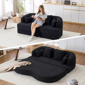 70 Inch Foldable 2-in-1 Sleeper Sofa Bed, Convertible Boneless Compressed Couch with 4 Pillows for Living Room Apartment, Brown/White/Apricot/Black