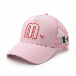 Pink Mexico Trucker Gorra Hat with White Cap Mexico Flag M Design Adjustable Strap Breathable Cotton for Women Men