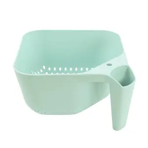 Elements Square Colander with Handle Strainer Basket for Pasta Fruit Berries Veggies, Easy to Clean BPA Free Heat Resistant Plastic Colander with Spout 3 Quart Kitchen Strainer, Mint Green