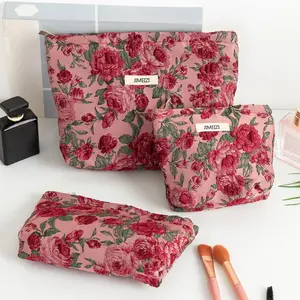 Floral Pattern Makeup Bag Set, 3 Counts/set Large Capacity Travel Toiletry Bag, Cosmetic Storage Bag, Desktop Skincare Organizer, Travel Cosmetic Bags