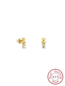 Pure Silver Bear Earrings with 18kt Gold Plating, Laboratory-Grown Zircon, Bold Design, Perfect for Women & Girls