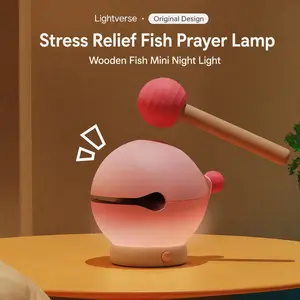 Creative wooden fish-shaped night light - Fun stress-relieving tapping lamp - Bedroom bedside atmosphere LED lamp