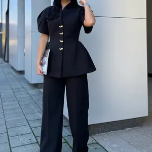 Black Women Blazer Pant Set with Gold Metal Button Formal Corporate Casual Blazer Set Chic Sophiaticates Women's Suits & Sets Clothing stylish camouflage