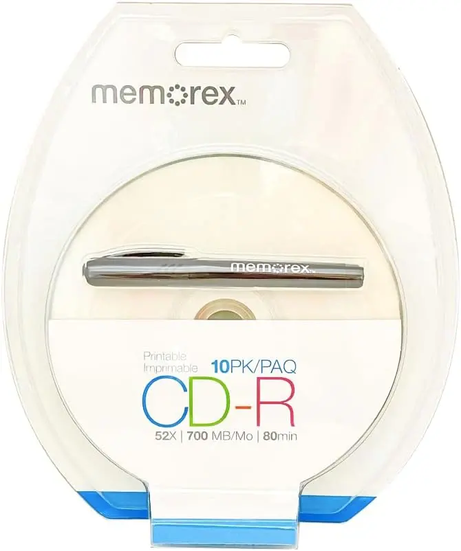 Memorex 52X CD-R 80min 700MB White Inkjet Hub