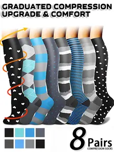 Unisex's Compression Socks, Various Patterns Striped Argyle Polka Dot, Sports Socks for Circulation, Running, Nurses, Pregnant Women, Sports Socks for Men & Women
