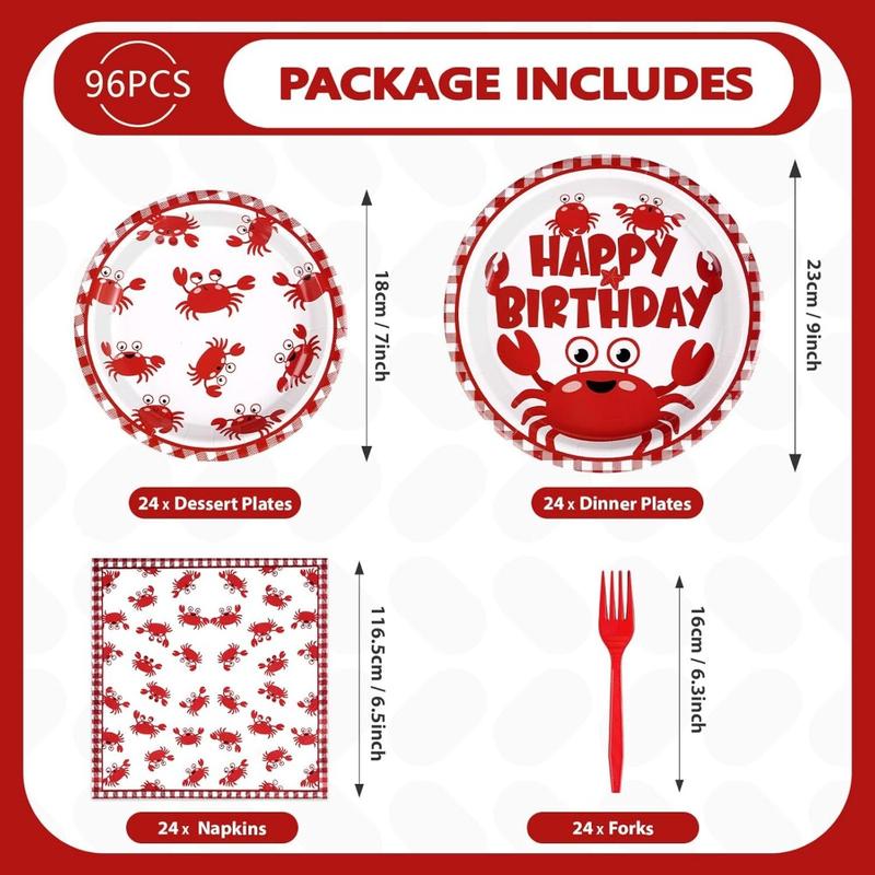 96PCS Crab Birthday Party Decorations Crab Plates and Napkins Disposable Paper Tableware for Baby Shower, Picnic, BBQ, Seafood Boil Birthday Party Supplies, Serves 24