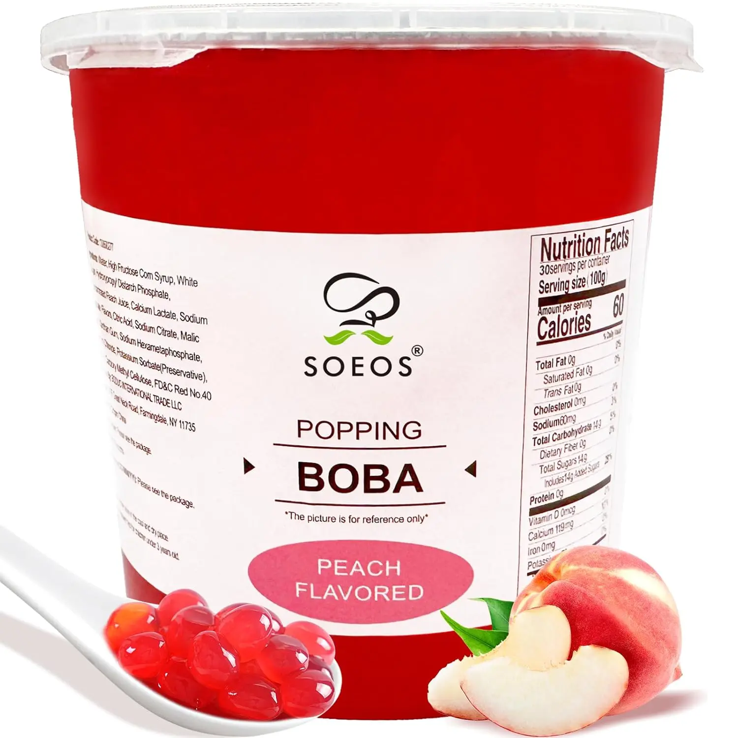 Soeos Peach flavored Popping Boba Pearls 6.6 LB (3000 g), Bursting Boba Pearls for Bubble Tea, Beverages, Shakes, Desserts, Smoothie and Ice Cream Topping (Pack of 1)