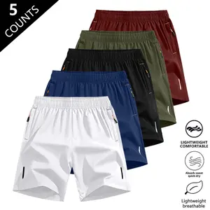 Men's Sports Shorts 5 Pack - Summer Casual Quick Dry Stretch Waist with Zipper Pockets, Long-Lasting Comfort, Multiple Combination Options, Suitable for Running, Gym, Training, Playing Ball, Cycling, Hiking, and Other Outdoor Activities, Quick Dry, Breath