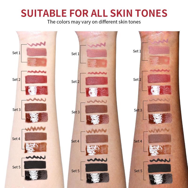 Iconic Mini Lip Kit, 3 Counts/Set, Waterproof and Smudge-Proof Lipstick Set, High-Pigment Lip Liner, Matte Lip Pencil, Lip Liner+Matte Lipstick+ Lip Gloss, All-in-One Longwear Lip Makeup, for Outdoor and Travel, Lip Cosmetics, Lip Makeup