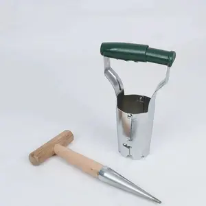 Gardening Bulb Planter Seedling Transplanter Vegetable Flower Plant Transplanters Portable Garden Planters Garden Depth Digging Tool with Wooden Handle Garden Supplies