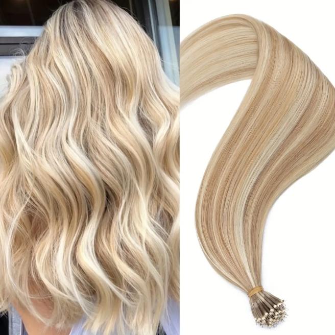 12-28 Inch 100% Remy Human Hair Extensions, Nano Tip Micro Nano Rings Cold Fusion, 50pcs 30g, Thick Smooth No Shedding No Tangle for Women