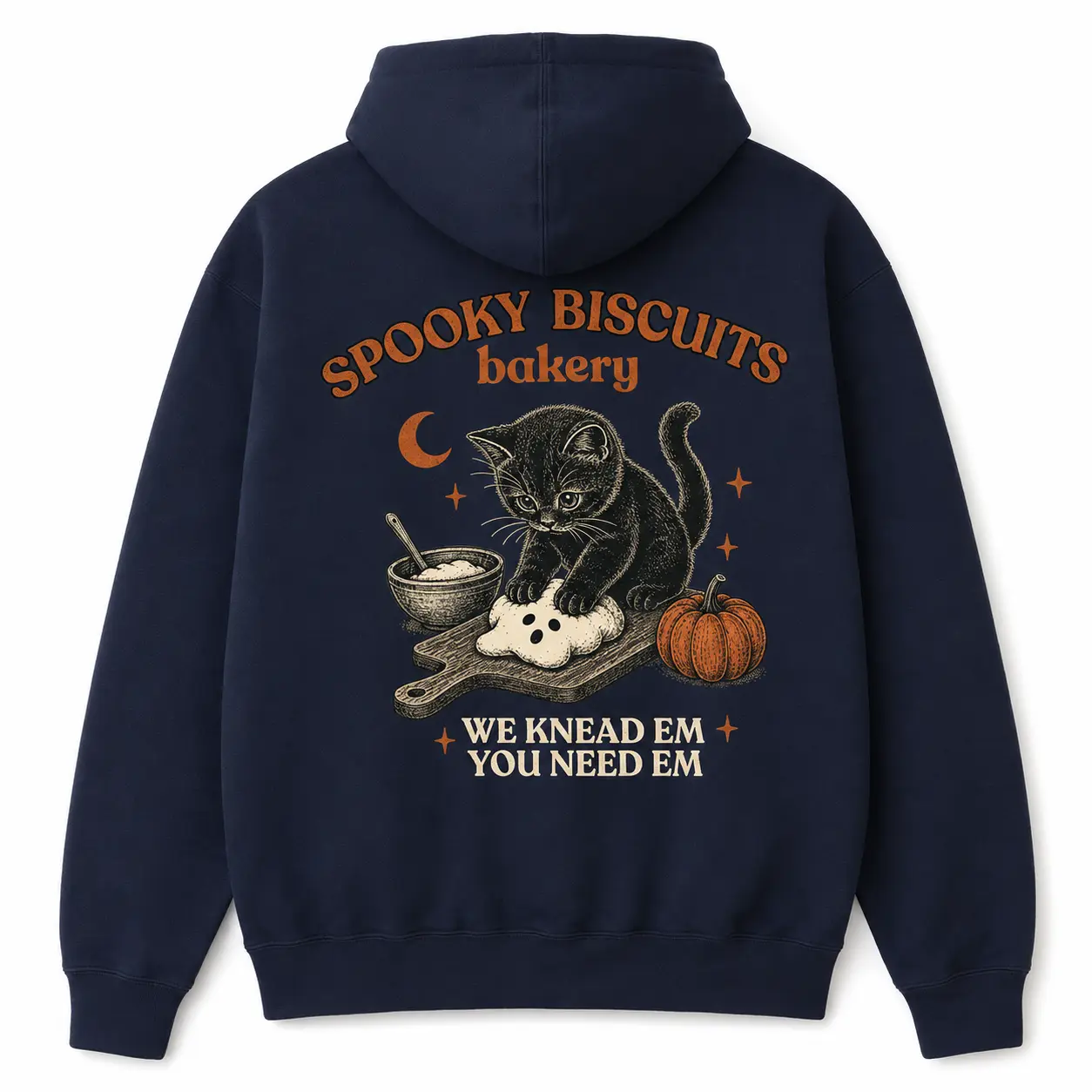 Spooky Biscuits Bakery Shirt, Cute Black Cat Baking Halloween Cookies Graphic T-Shirt, Sweatshirt and Hoodie, Baker Gift