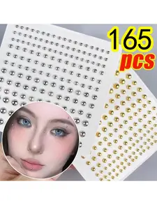 165pcs Fake Nose Lip Sticker Set, Stainless Steel Non-Piercing Jewelry, Disposable Lip & Eyebrow Stickers, Accessories