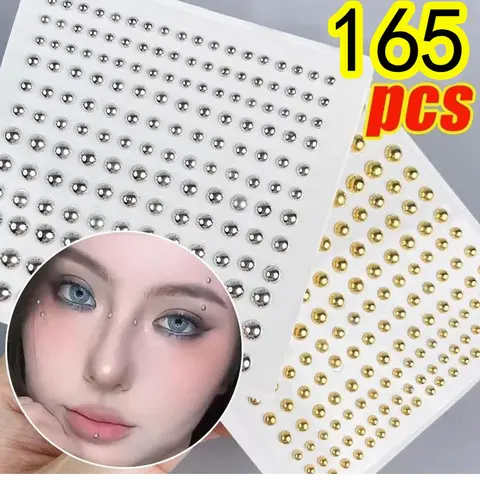 165pcs Fake Nose Lip Sticker Set, Punk Style Edgy Aesthetic, Aesthetic Stainless Steel Non-Piercing Jewelry, Disposable Lip & Eyebrow Stickers, Sheet Accessories