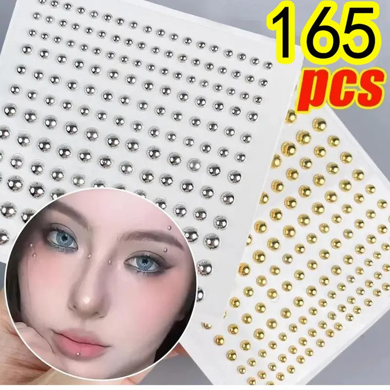 165pcs Fake Nose Lip Sticker Set, Punk Style Edgy Aesthetic, Aesthetic Stainless Steel Non-Piercing Jewelry, Disposable Lip & Eyebrow Stickers, Sheet Accessories