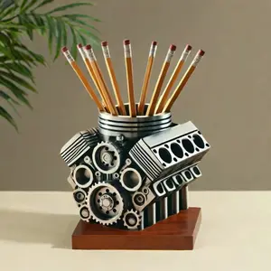 Modern Resin Cylinder Pen Holder, Office Desk Decor, Car Enthusiasts Gift, Christmas New Year Halloween Fall Home Decoration, Pencil Holder, Pen Stand, Stationery Storage Organizer