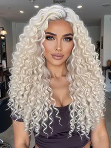 13x4 Lace Front Curly Wig  22" Long Bouncy Curls | Heat Resistant Synthetic, Platinum Blonde