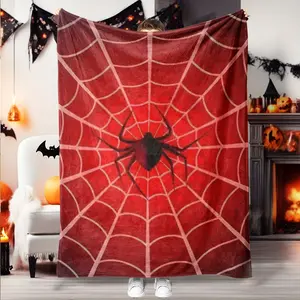 Halloween Spider Pattern Flannel Blanket, Soft Skin-Friendly Fabric, Multi-Scene Use, All-Season Comfortable Throw, Low Sensitivity & Easy Wash