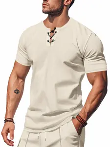 Men's Solid Waffle Knit Tee, Regular Fit Casual Breathable Short Sleeve T-shirt for Summer, Men's Top for Daily Wear, Tropical